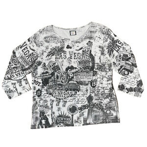 Vtg 90’s Take Two Travel Black And White Beaded Collage Top Women’s L Y2K Indie